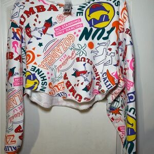 Zumba Fitness Graphic Crop Top with Red, Blue, and Yellow